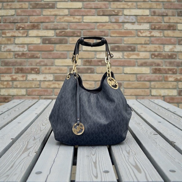 Michael Kors Dark Blue Shoulder Bag with Gold Accents - Picture 2 of 6